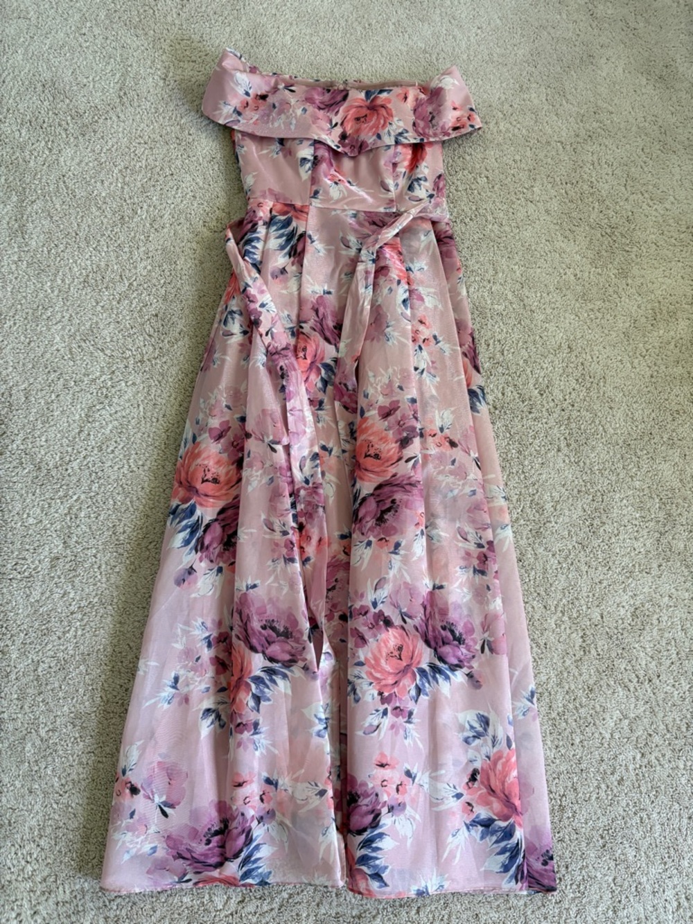 Off-Shoulder Alex Evenings Pink Floral Ball Gown Size 6 Formal Wedding Guest